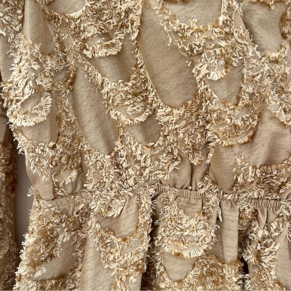 Mystree Beige Textured Surplice Peplum Blouse - Picture 2 of 10